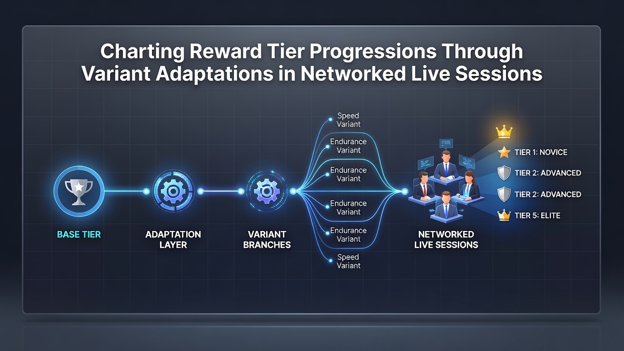 Network diagram showing reward tier progressions across multiple live gaming variants in connected sessions