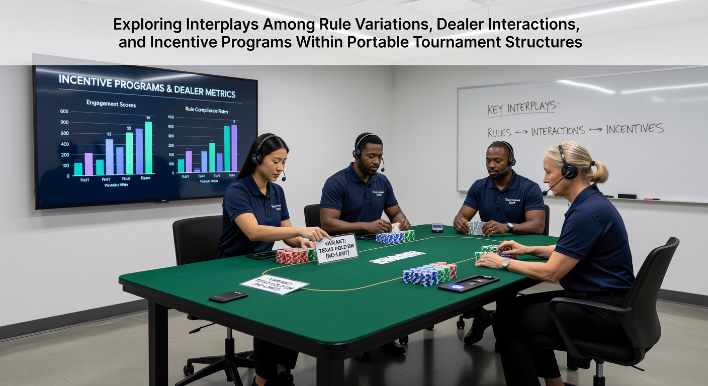 Mobile tournament interface showing rule variations and dealer avatars in action