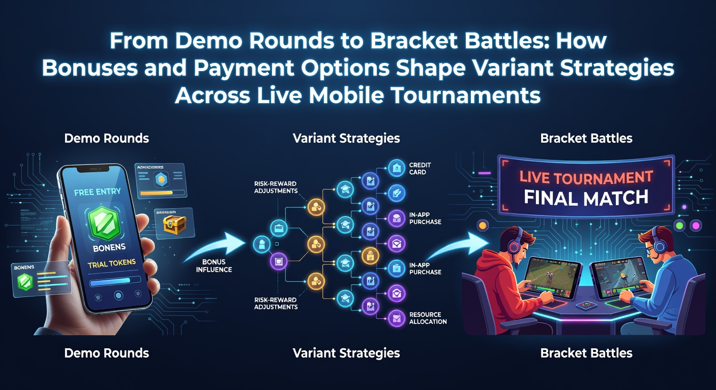 Mobile tournament interface showing demo rounds transitioning into live bracket competitions with bonus indicators