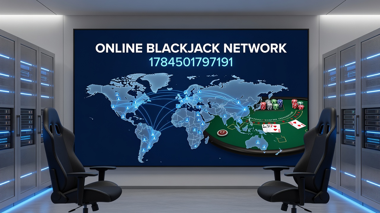 Live dealer blackjack table integrated within a networked online environment with multiple player avatars visible
