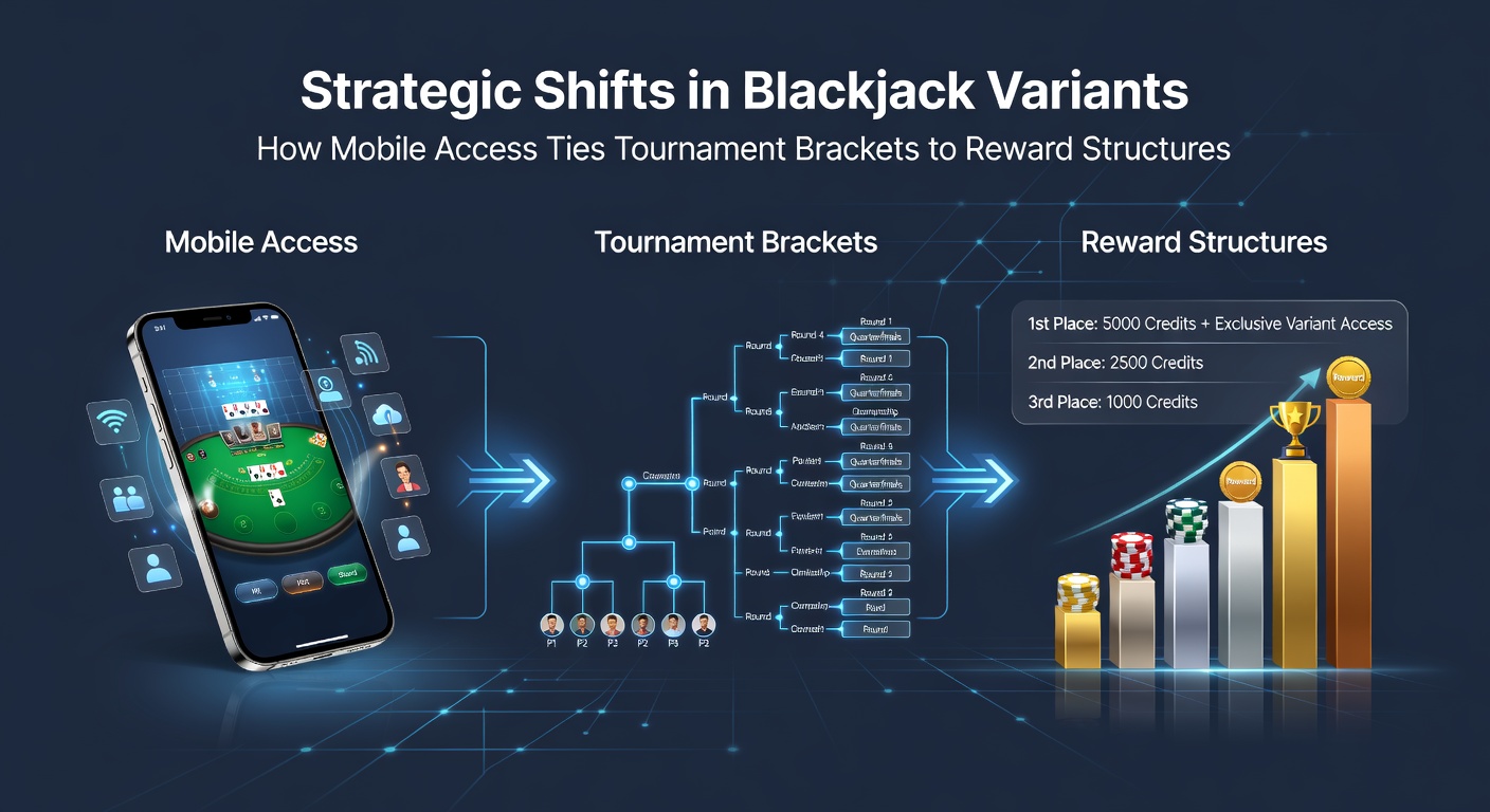 Infographic showing connections between blackjack variant strategies, tournament brackets, reward multipliers, and mobile payment flows