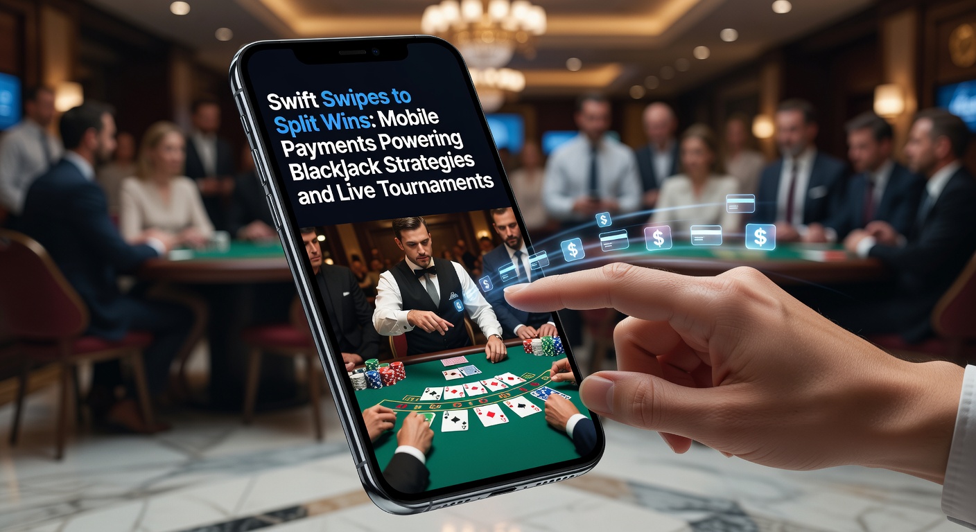 Smartphone screen displaying a blackjack hand with a split bet active alongside a mobile payment confirmation swipe, highlighting seamless integration during gameplay